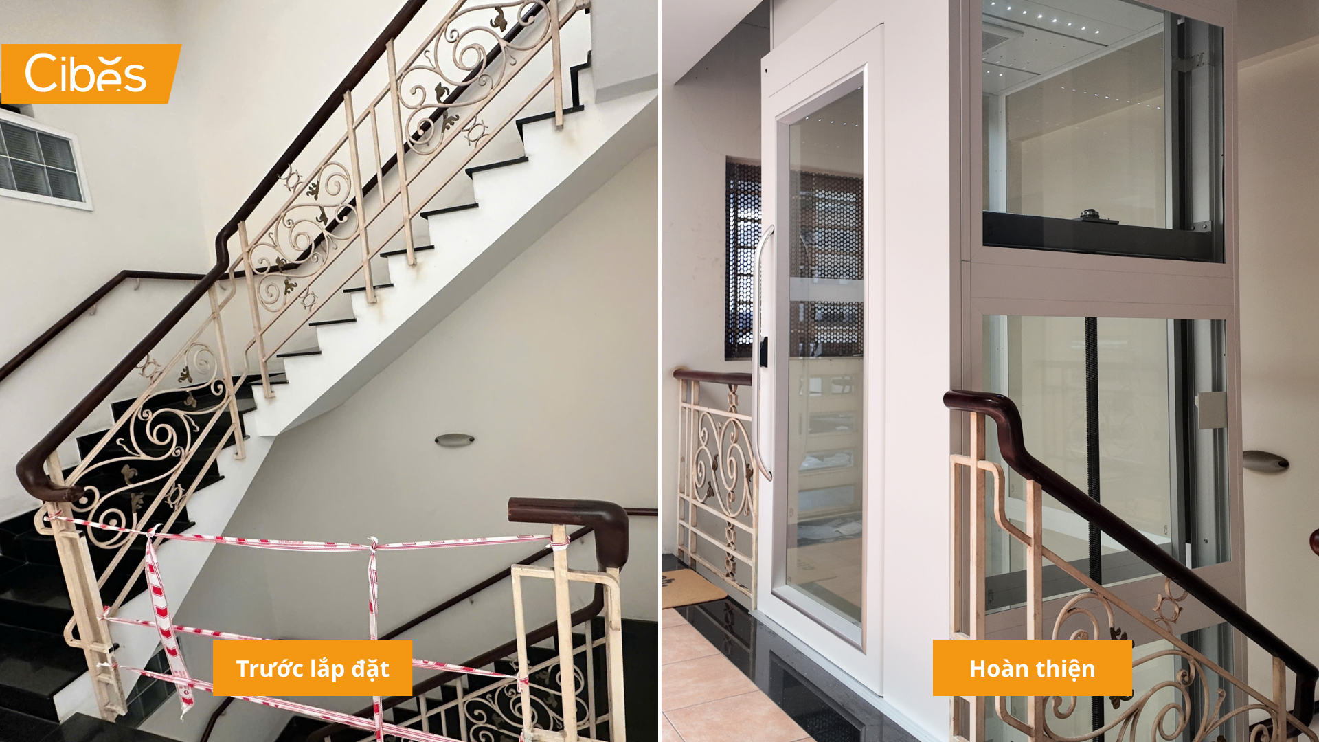 Lắp đặt thang máy cửa kính Cibes Uno cho công trình nhà đã xây tại phường Chợ Quán